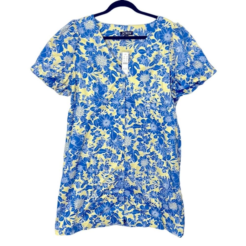 NWT J. Crew blue floral Twill Puff-Sleeve Mini Dress women’s size 18 - Picture 4 of 9